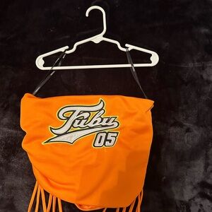 FUBU Bright Orange Fringe Top